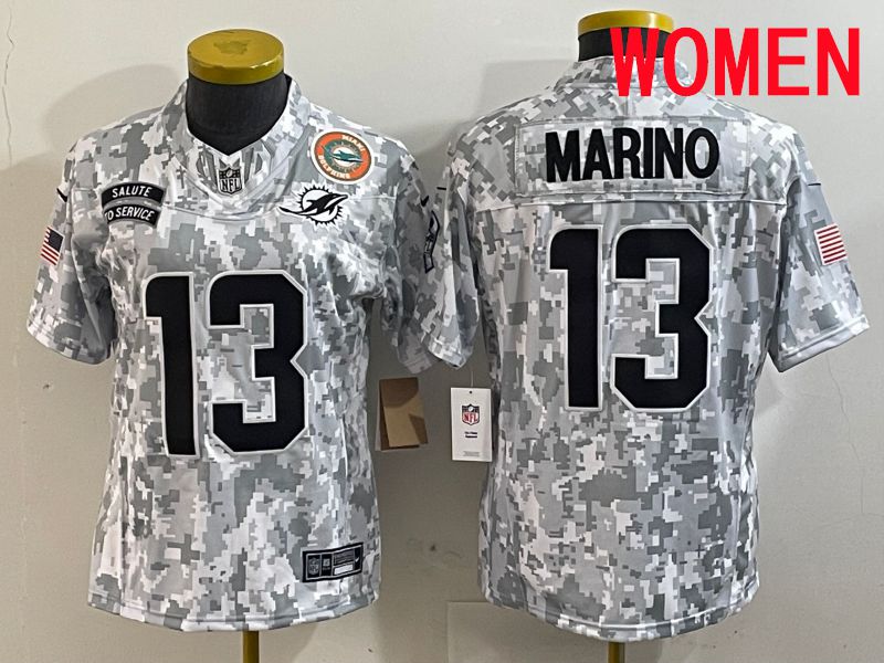 Women Miami Dolphins 13 Marino Nike Arctic Camo 2025 Salute to Service Limited NFL Jersey style 2